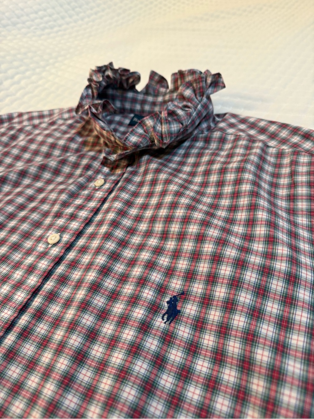 Polo by Ralph Lauren Pink & Blue Plaid Ruffle-Collar Button-Down - Picture 6 of 8